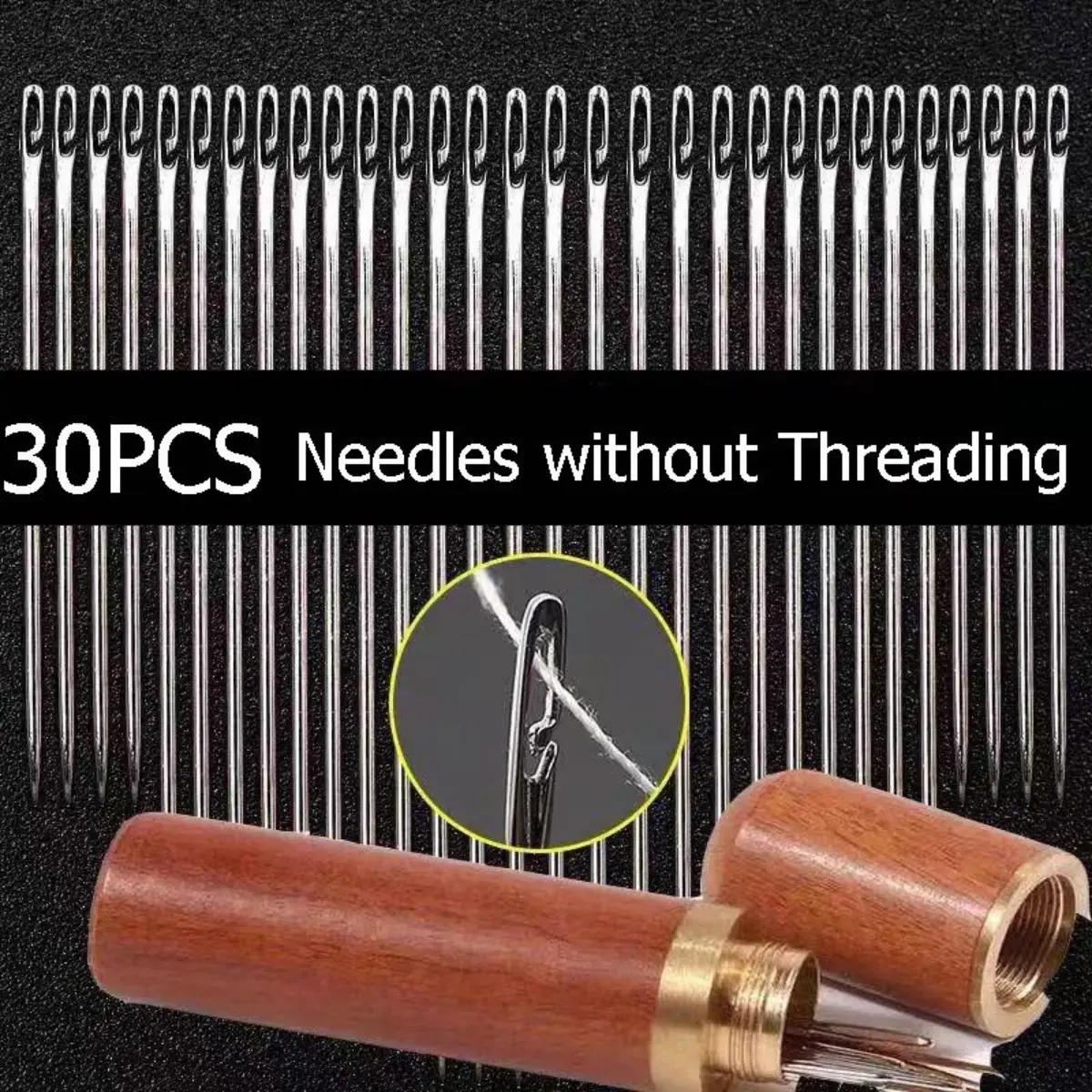 30Pcs Blind Needle Elderly Needle-side Hole Hand Household Sewing Needle Stainless Steel Sewing Needless Threading DIY Jewelry