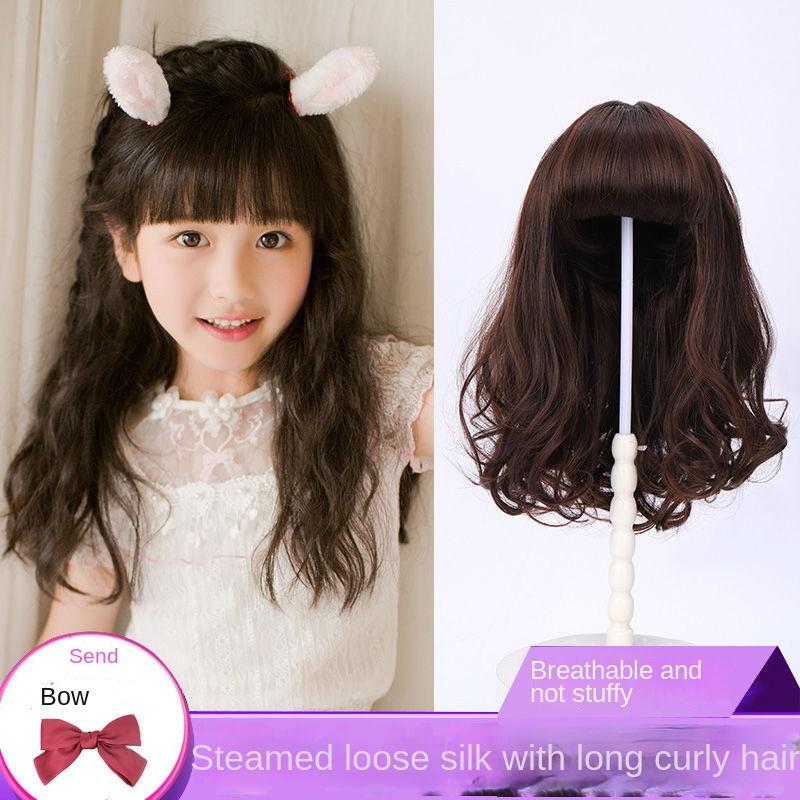 Tóc Giả Cho Trẻ Em Mũ Đội Đầu Nữ Cho Bé Gái Che Toàn Bộ Đầu Em Bé Hình Công Chúa Dễ Thương Ảnh Tóc Xoăn Dài Mô Phỏng Kẹp Tóc Đội Đầu