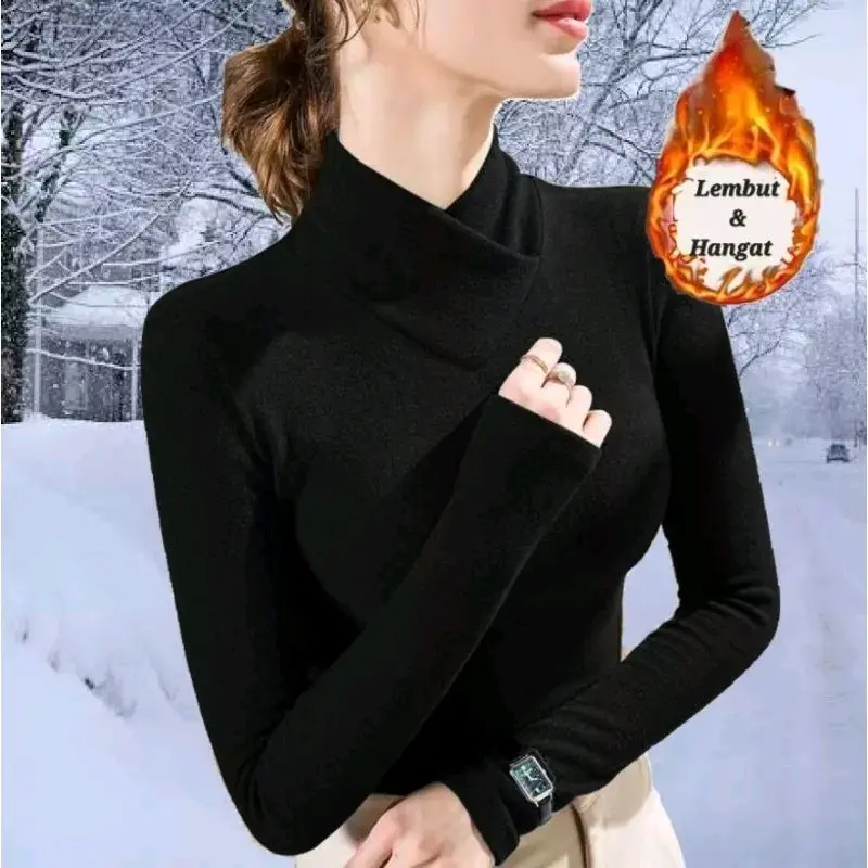 Sweater Musim Dingin Wanita Atasan Long John Thermal Hangat Cewe Pakaian musim dingin Polos Musim dingin 1