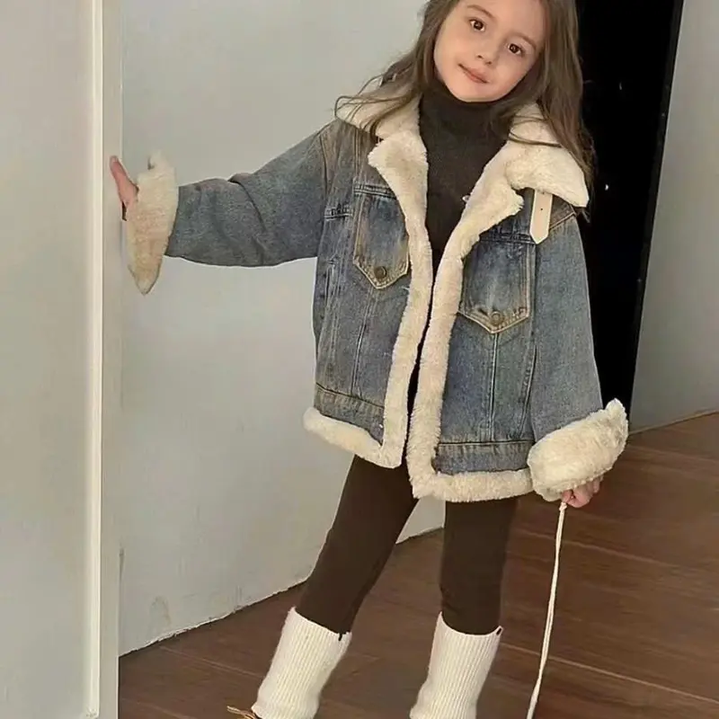 [Poba.63] áo khoác jeans lót lông nhung dày dặn, mềm mịn, ấm áp cho đồ bé gái 7