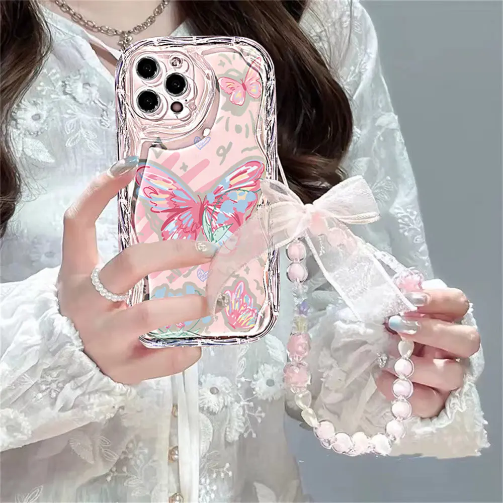 Case for Infinix Smart 9 Infinix Hot 50i 40 Pro 40i 30i 20S Smart 8 Pro 7 6 5 SPARK GO SPARK 20 20C Note 40 Pro 30 Note 12 G96 Hot 12 Play 11 Play 9 10 Play P55 Lanyard Diamond Fluttering Butterfly and Pink Glitter Rose Case Aksesoris Ponsel