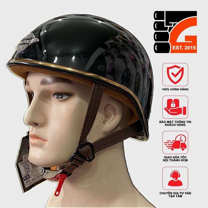 Mũ Bảo Hiểm 1/2 Đầu NAPOLI GANGSTER N120 - Màu Đen bóng Freesize (55 -58CM) - BẢO HÀNH 12 THÁNG