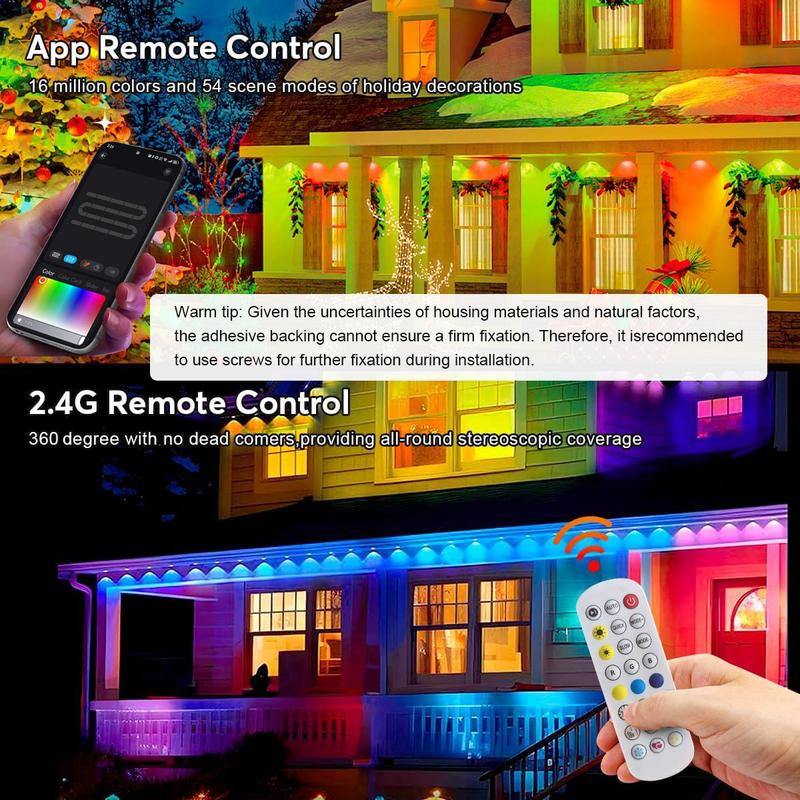 Product Introduction of 100FT Permanent DIY Decorative Outdoor Light (1 Count), APP/Voice/Remote Control RGBIC Smart Eaves Light, IP67 Waterproof Light Suitable for Year-Round Outdoor Lighting on House Roofs for Christmas Gifts, Holidays Decor, Stocking Fillers 6
