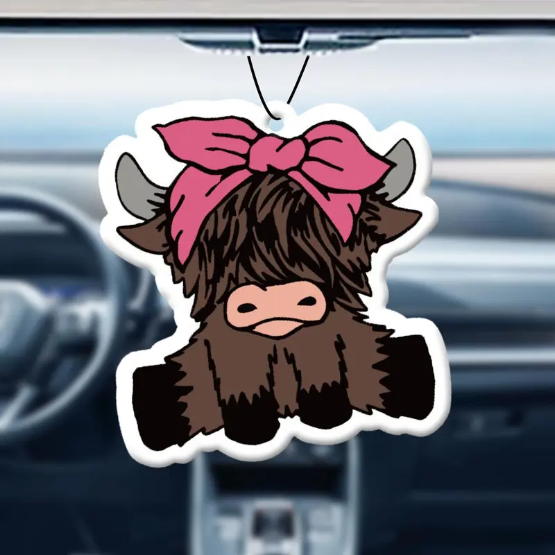 Cute Highland Bull Design Car Air Freshener, Car Rear-view Mirror Hanging Aromatherapy Tablet, Car Interior Decoration Accessories 5
