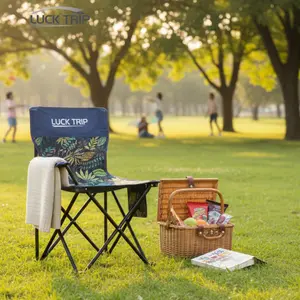 【Luck Trip】Kursi Lipat 58x36x31cm Desain Daun Biru Hitam Hijau Cocok untuk Aktivitas Outdoor Piknik Taman Praktis Mudah Dibawa Camping&Mancing
