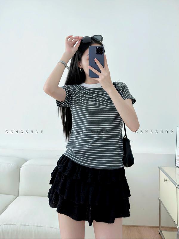 Áo Thun Sọc Ngang Form Babytee  Màu Trung Tính Áo Form Vừa Nữ - Thương Hiệu Uy Tín BBT25 3