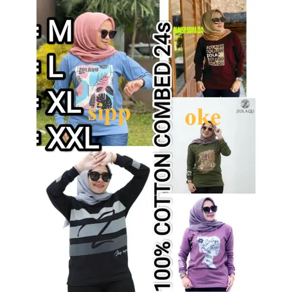 kaos wanita lengan panjang ZOLAQU cotton combed 24s ori / kaos senam wanita premium / kaos wanita zumba/kaos Distro Tebal Katun Rib Baju Nyaman Hitam Atasan Dewasa