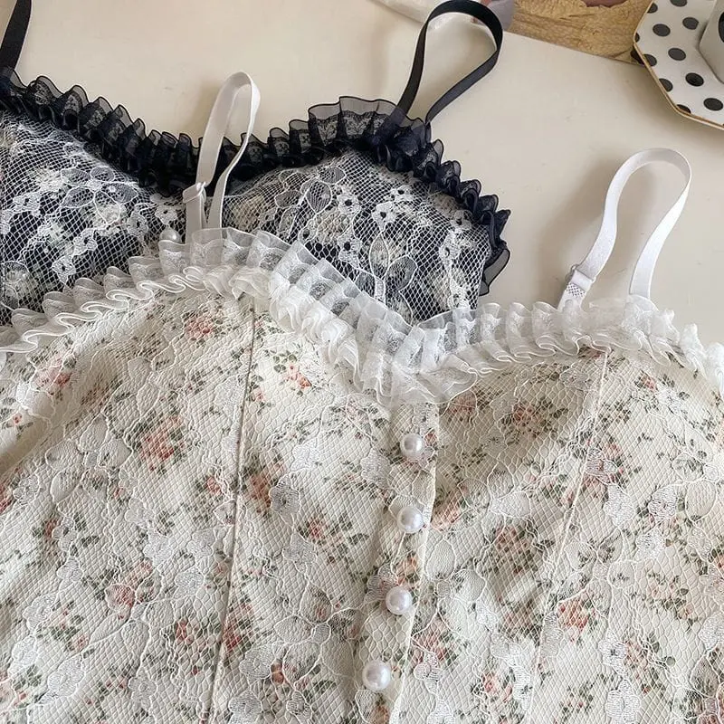 XT Korean Lace Pearl Floral Tank Top Atasan Wanita Korea Style import BRA43 3