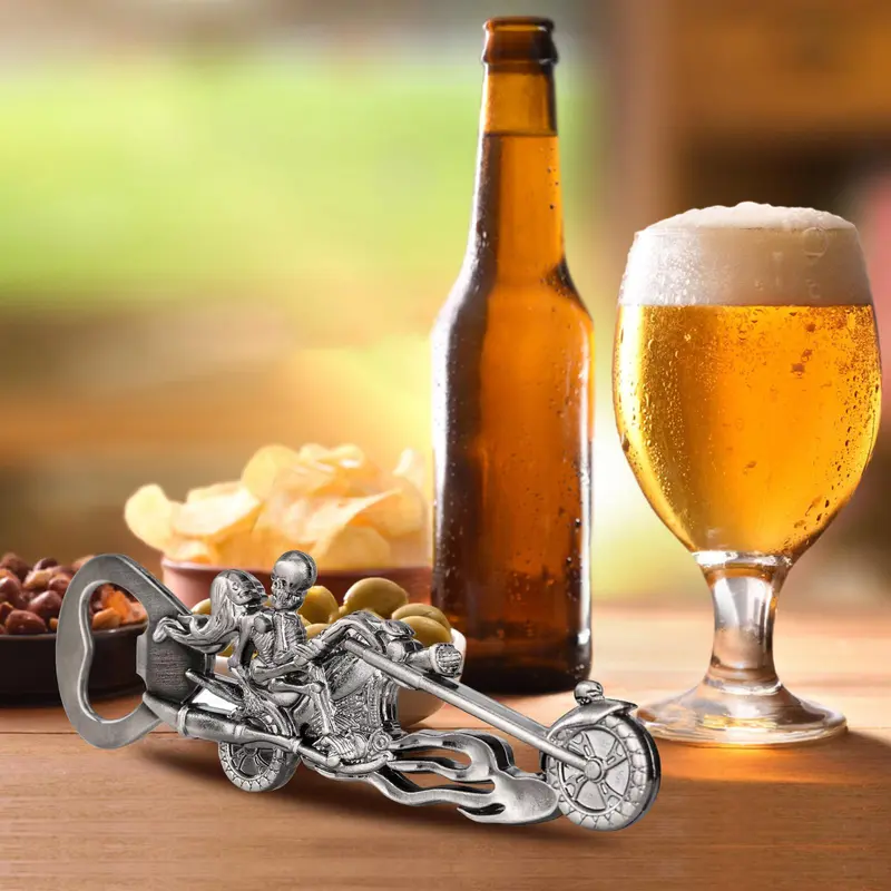 Skull Motorcycle Design Bottle Opener, 1 Count Gothic Style Bottle Cap Remover, Beer Opener for Home Party, Bar Utensils, Gift for Father 6