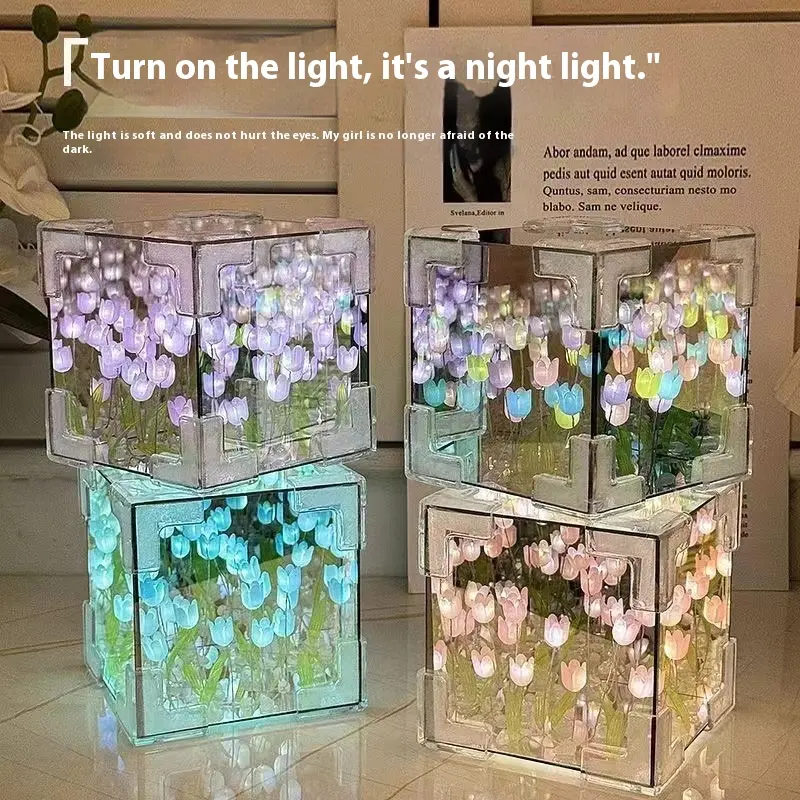 Khối Lập Phương Ma Thuật, Đèn Ngủ Hoa Tulip, Làm Bằng Tay, Vật Liệu Thủ Công, Thích Hợp Làm Quà Sinh Nhật Cho Bạn Gái, Quà Tặng Nhỏ Đồ Trang Trí 3