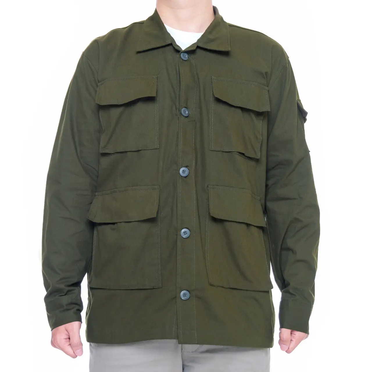 Jaket Pria Semi Parka Musim Dingin Canvas Katun Hijau Army