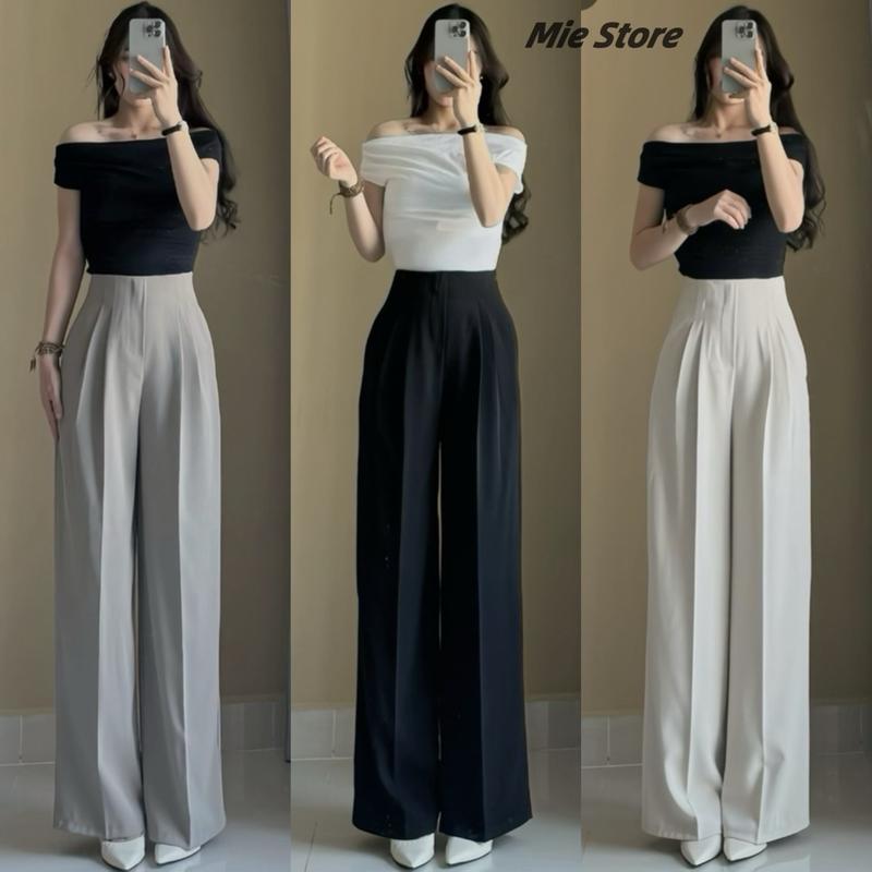 QUẦN CẠP LIỀN ỐNG RỘNG KHOÁ SƯỜN CHẤT GOLD MỸ MỀM RŨ DÀI M22