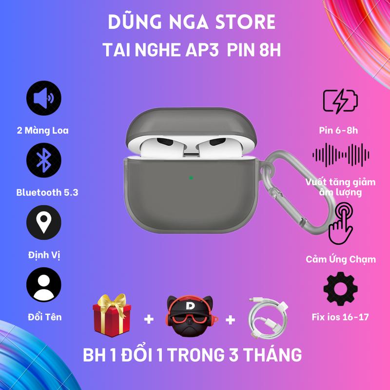 [PIN 8H]  AP3 Tai nghe bluetooth, Chơi game, Nghe nhạc đỉnh cao, Không núm cao su, Full tính năng, Cảm biến chạm BH6T Nhét Tai tai nghe  iphone