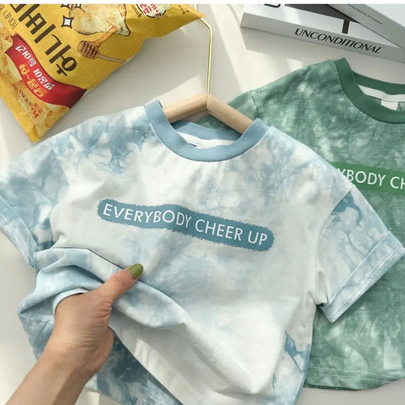 Áo Thun Cotton, Cotton Nguyên Chất, Hàng Mới Về Mùa Hè, Dành Cho Nam Và Nữ, Trẻ Em Trung Bình Và Nhỏ In Nhuộm Cà Vạt, ngắn Tay, Thiết Kế Hợp Xu hướng 6