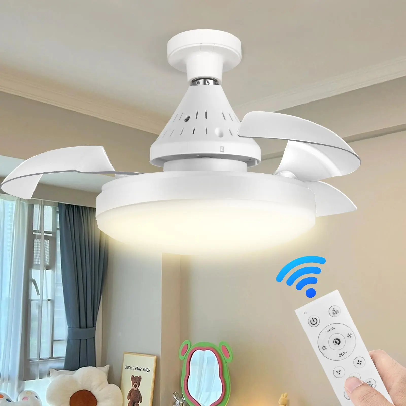 Ceiling Fan Light with Remote Control, Energy-saving Ceiling Fan with LED Bulb, Adjustable Lighting Brightness and Color Temperature Fan Light