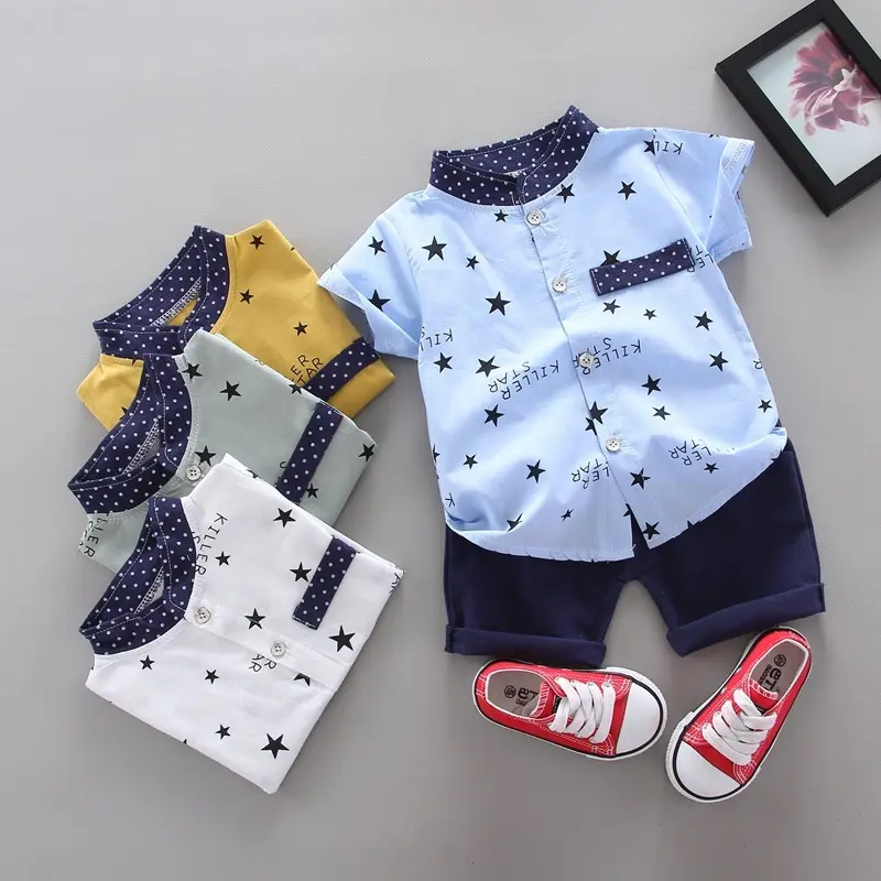 Boy's POLO shirt set baby boy clothes 0-4 years feather T-shirt + Shorts