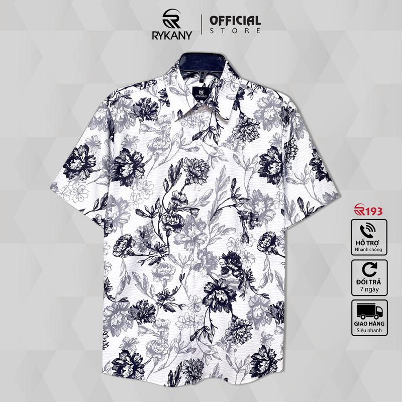 Áo sơ mi nam tay ngắn Hoa đen xám, vải lụa THÁI, co giãn, thoáng mát, hoa văn khớp hình khi mặc (R193) Menswear hoatiet