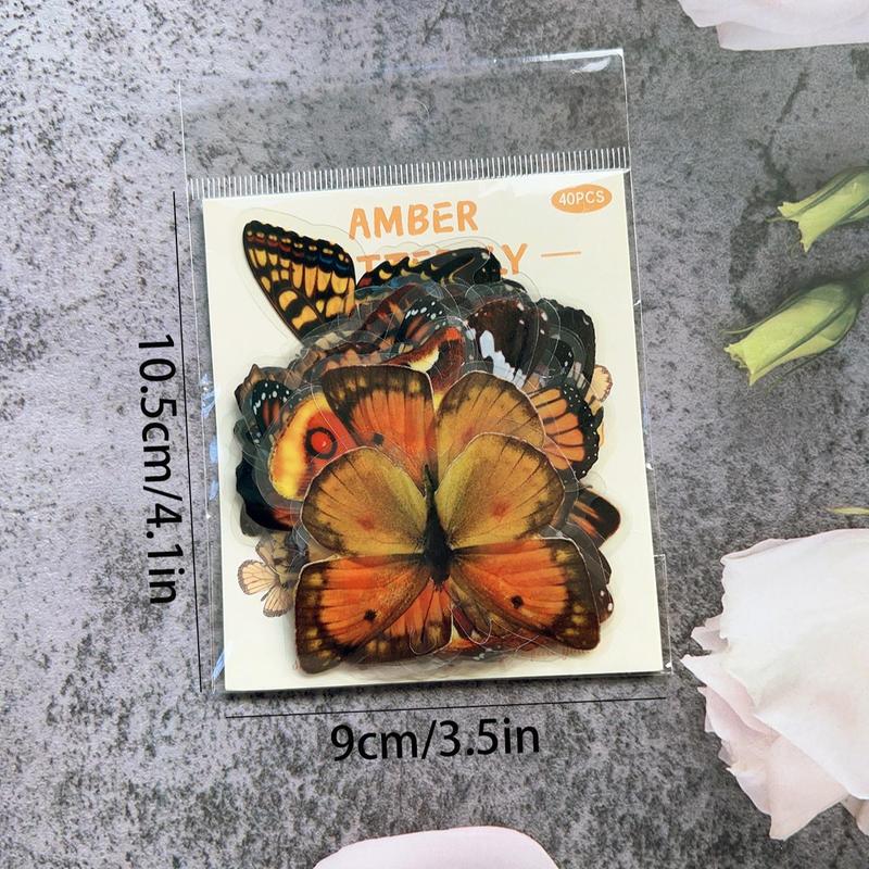 40pcs Butterfly Pattern Notebook Decoration Sticker, Decorative Collage Decal, DIY Decorative Sticker For Stationery Computer Water Bottle Skateboard 1