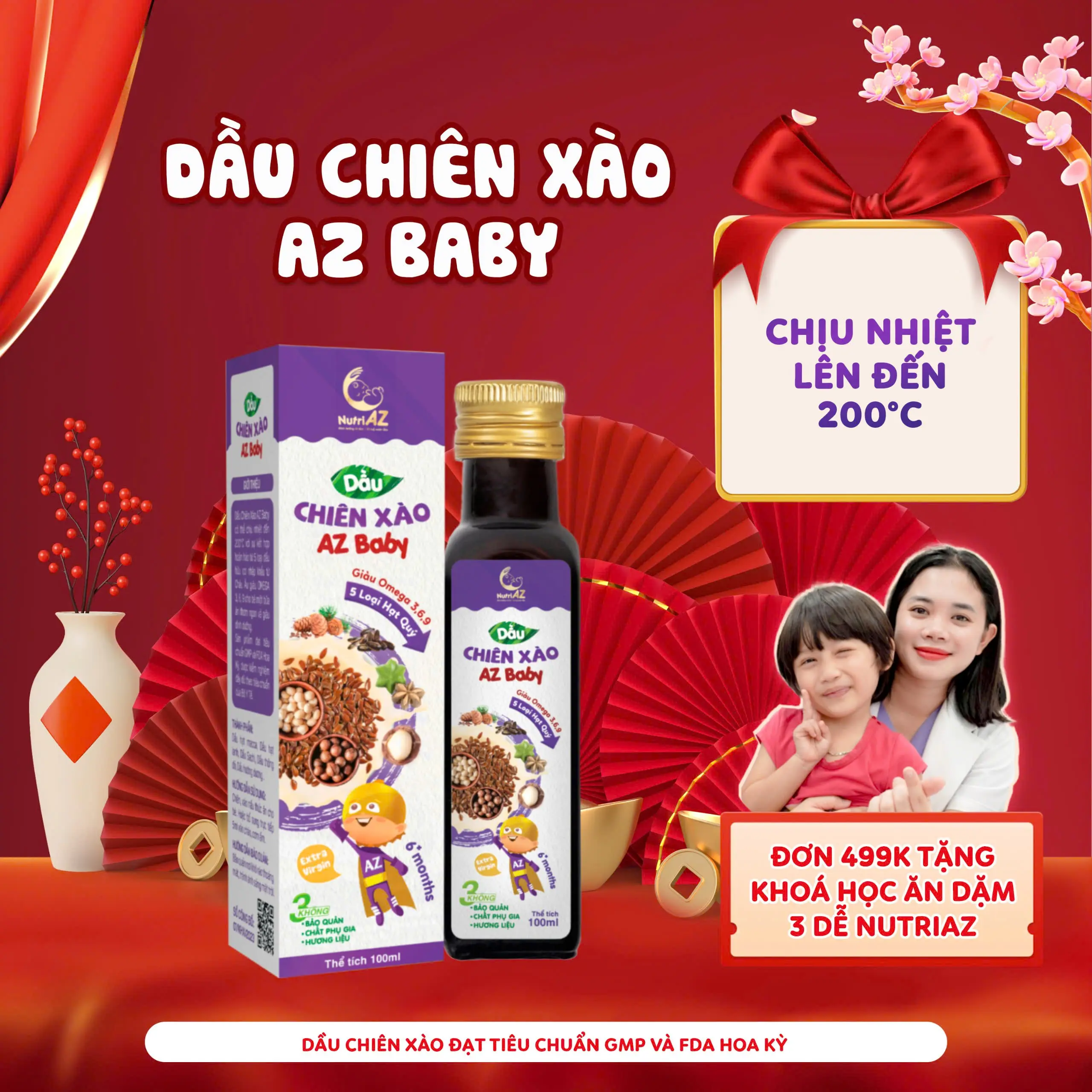 Dầu Chiên Xào AZ Baby 5 Hạt Quý NutriAZ Hữu Cơ Nhập Khẩu Châu Âu Vitamin Cho Bé
