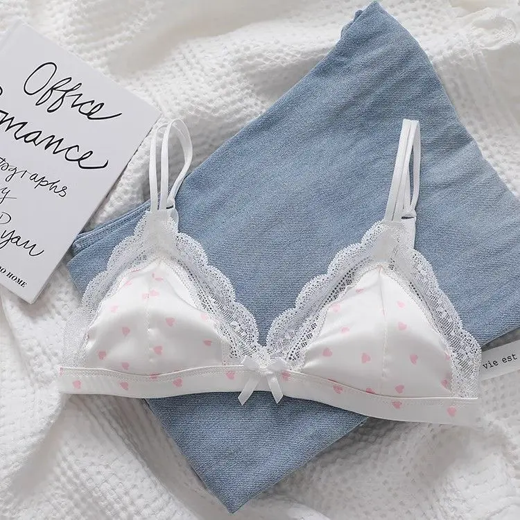Áo Ngực Cúp Tam Giác Ren Gợi Cảm Cho Nữ, Chất Liệu Satin Mỏng, Không Có Vòng Thép, Ngực Nhỏ Phong Cách Cô Gái Ngọt Ngào Kiểu Pháp, Một Mảnh / Bộ, Hàng Mới Về Năm 2024 6