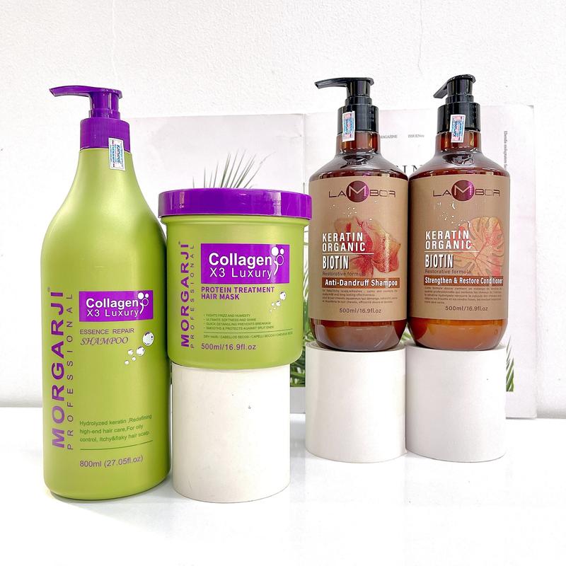 MORGARJI - COMBO- DẦU GỘI + HŨ KEM Ủ TÓC DỪA MORGAJI COLLAGEN + CẶP GỘI XẢ LAMBOR KERATIN 500ML - DƯỠNG ẨM VÀ MỀM MƯỢT TÓC