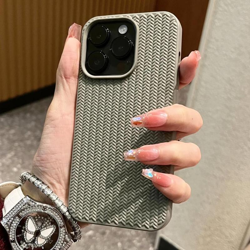 Vintage Knitted Pattern Solid Color Phone Case, 1 Count Anti-drop Mobile Phone Protector Cover, Phone Accessories Compatible with iPhone 11 12 13 14 15 Pro Max 7 8 X XR XS Max 1