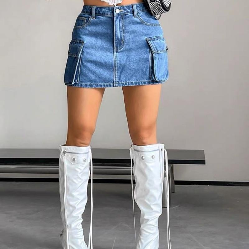 Wan Vn Chân Váy Jeans Chữ A Nữ Ngắn Túi Hộp Basic Có Lót Trong Tôn Dáng Cạp Cao Ôm Eo Quần Bảo Hộ lửng Women Khuy bò 5