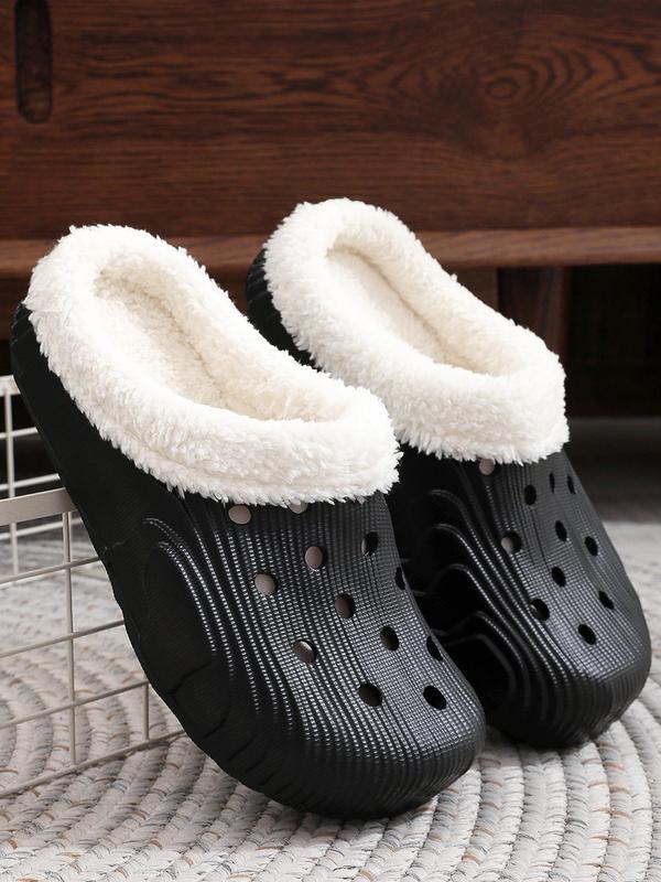 Plain Round Toe Slip-on Platform Clogs, Warm Fluffy Plush Lining Fluffy Warm Soft Platform Clogs, Hollow Out Slippers for Women, 2024 Comfort Shoe for Girl for Winter Footwear 3