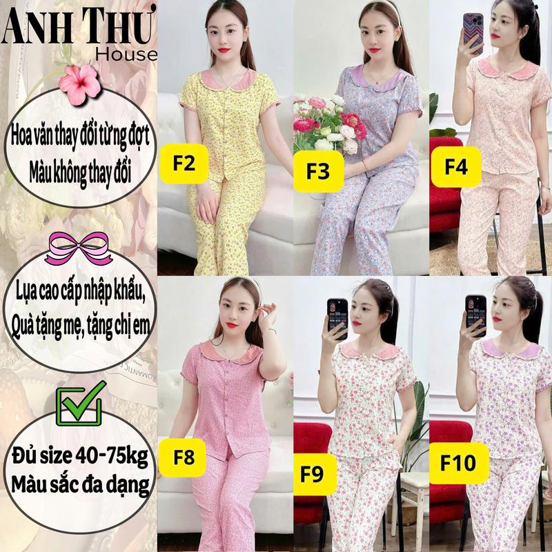 Mã F đồ bộ mặc nhà vải lụa hoa nhí quần dài ống ôm cổ cánh bướm HOA VĂN BÔNG ĐỔI MỚI TỪNG ĐỢT khách chú ý khi mua nha