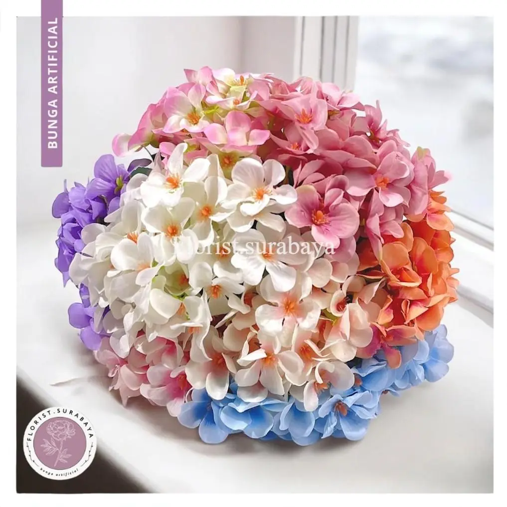 Hortensia Honey cabang 5 Hydrangea Panca Warna Artificial Bunga Hidrangea Palsu Import Murah Bunga Palsu Aesthetic