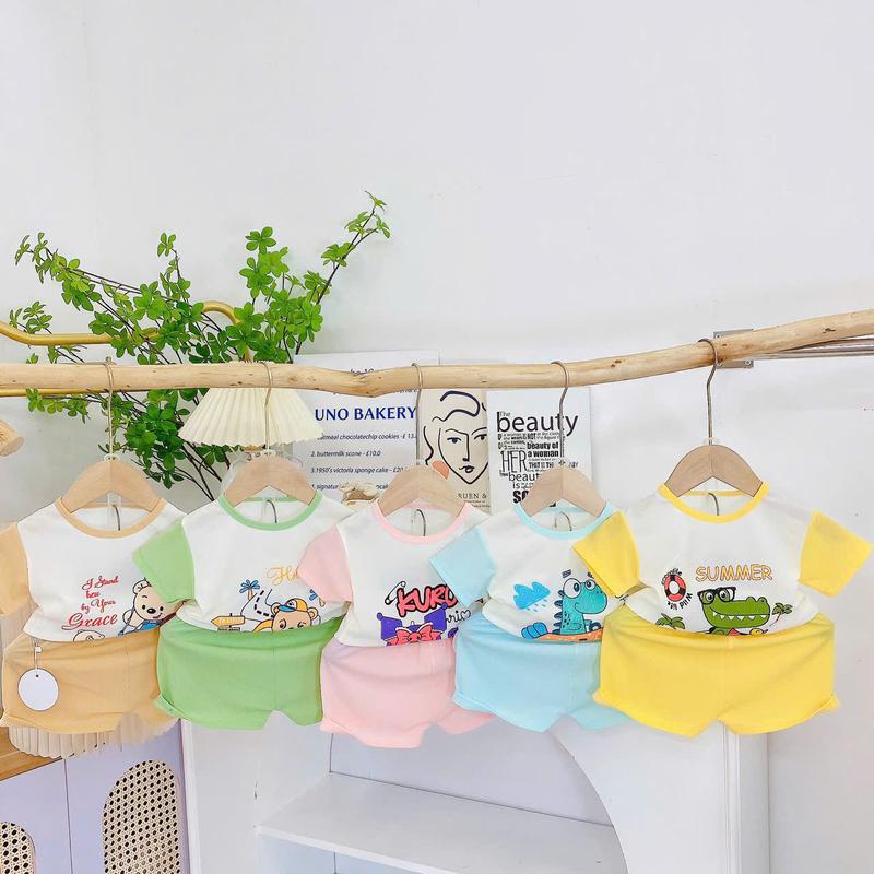 (Flash Sale)-LQ1-COMBO (5 tặng 1) bộ quần áo cộc tay phối màu in họa tiết hoạt hình chất Tăm Lạnh mềm mát cho bé từ 4-16kg (đi màu ngẫu nhiên) 7