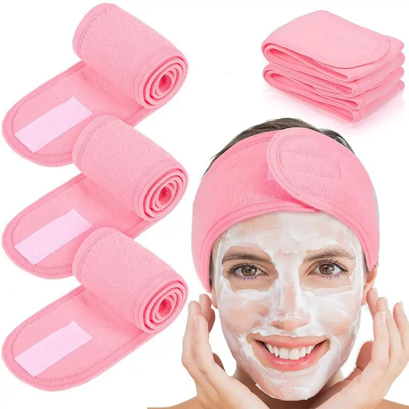 1 PC Makeup Hairband Eyelashes Extension Spa Facial Headband Makeup Wrap Head Terry Cloth Headband Stretch Towel with Magic Tape