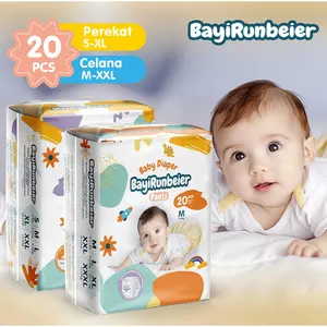 Runbeier Penjualan pabrik Bayi Celana Popok Sekali Perekat NBS20/M20/L20/XL20/XXL20 Tipis Lembut Anti Bocor 30 detik untuk penyerapan cepat Bahan Ramah Kulit Sirkulasi Udara Baik COD 12 jam tetap kering Harga Terjangkau
