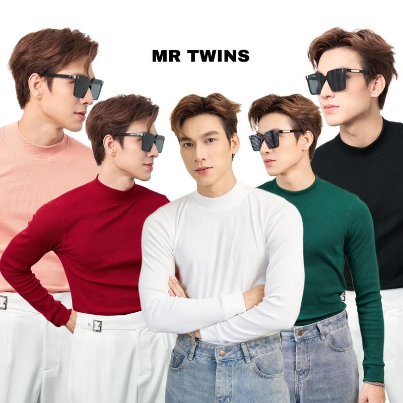 Áo Thun Cổ Lọ Nam Dài Tay Form Body Thun Gân Cao Cấp Thương Hiệu Mr Twins Menswear Cổ Tròn Top Màu Đen