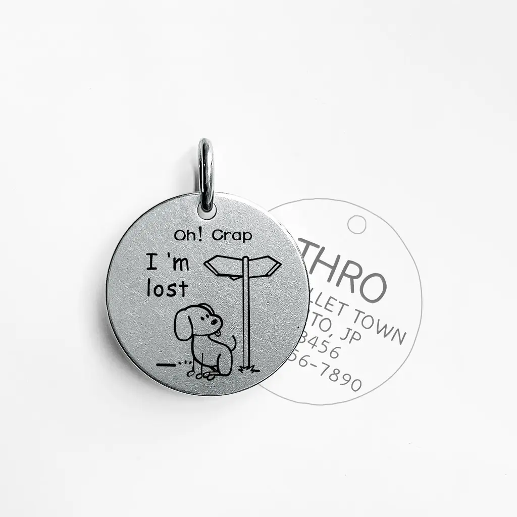 Thẻ ID cho chó mèo, cá nhân hóa và tùy chỉnh, cho cổ áo thú cưng, khắc tranh Tranh Vui Nhộn hai mặt, có tên