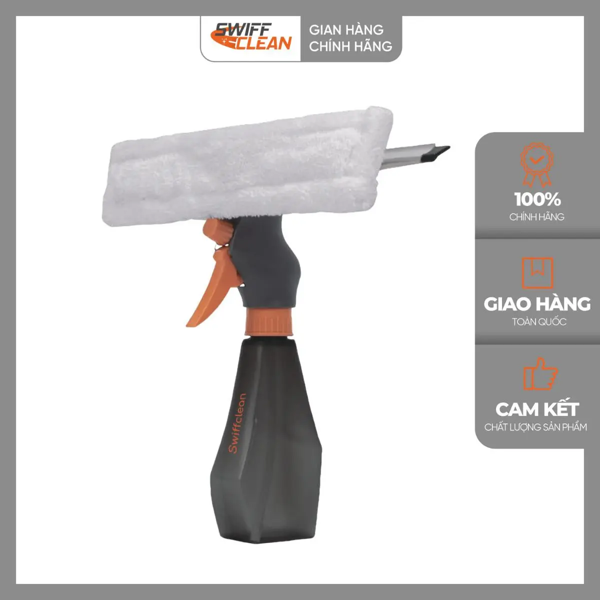 SWIFFCLEAN Dụng Cụ Lau Đa Năng 4in1, Chổi Lau Cầm Tay Gạt Chùi Kính, Bếp Tích Hợp Chai Xịt Nhỏ Gọn Tiện Lợi Đa Năng