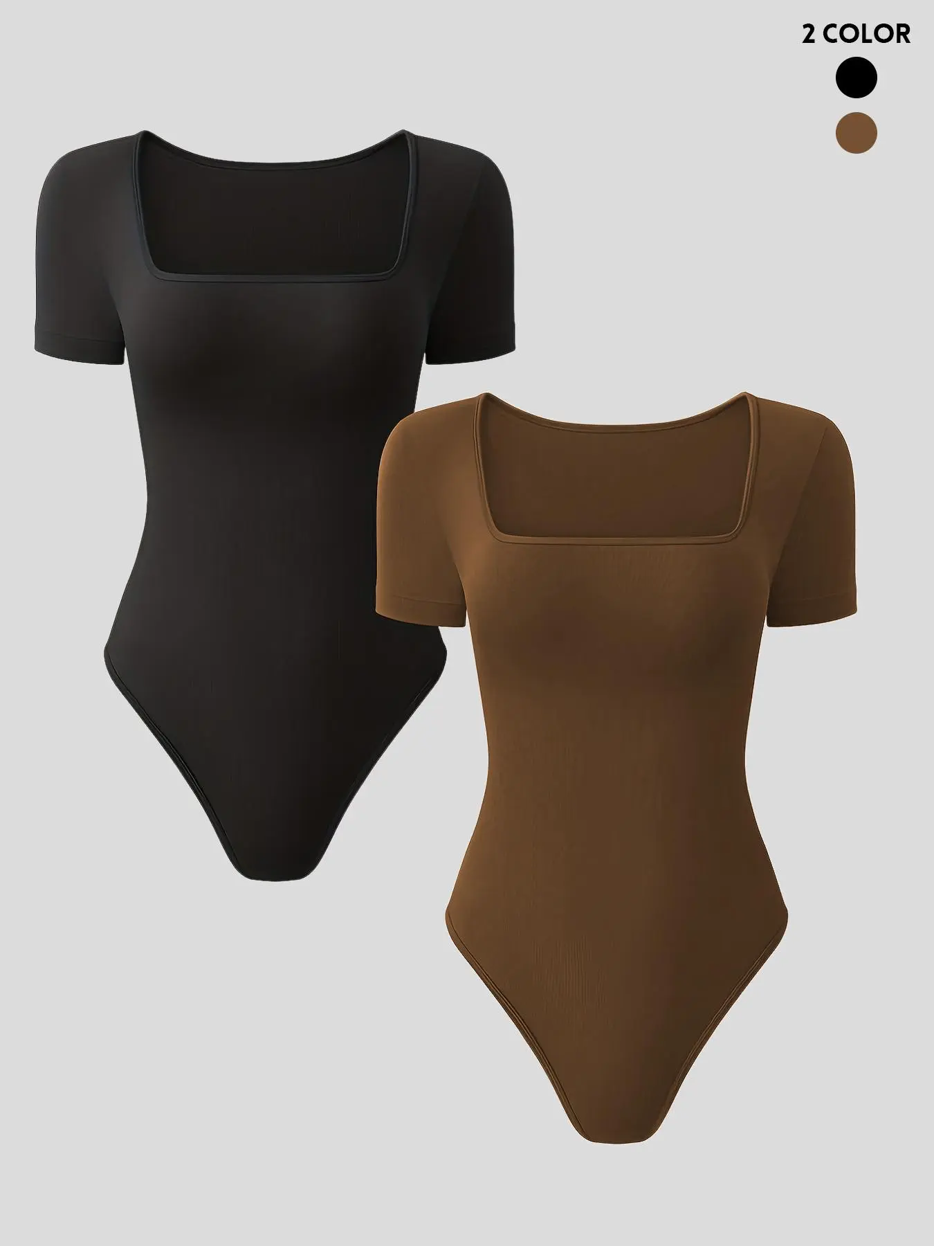 Women's Solid Square Neck Bodysuit, Casual Comfy Short Sleeve Bodysuit for Daily Wear, Ladies Clothes for All Seasons