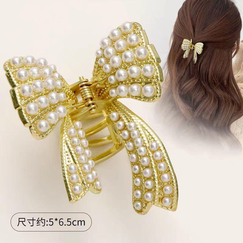 Product Introduction of Lovito Elegant Plain Bow Pearls Hair Clips for Women 5