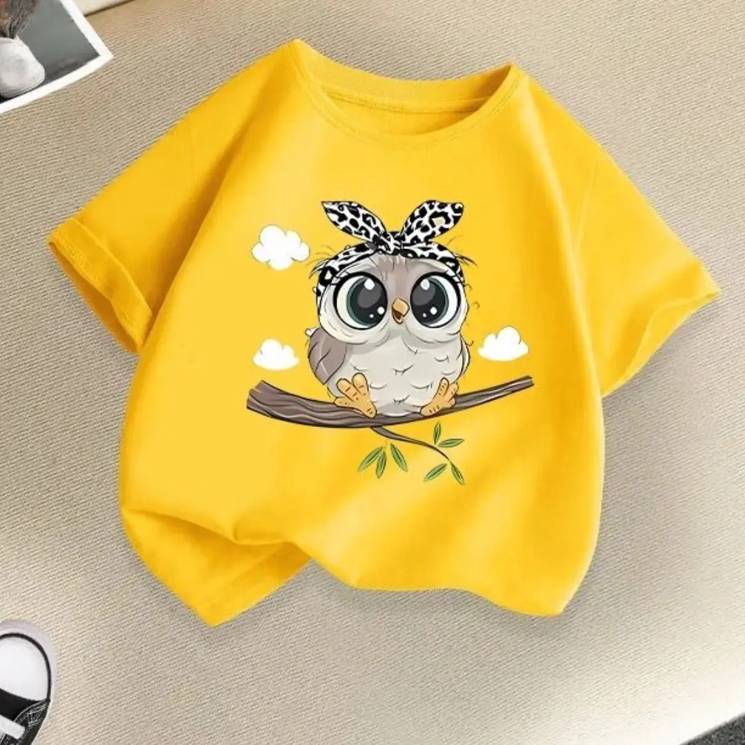 Áo Sơ Mi ngắn Tay Hình Cú Hoạt Hình, Dành Cho Bé Trai Và Bé Gái, Áo Cotton Nguyên Chất Tay Lửng Cho Em Bé Mới Mùa Hè, Tay Lửng Cho Trẻ Mới Biết Đi, Thích Hợp Cho Trẻ Em