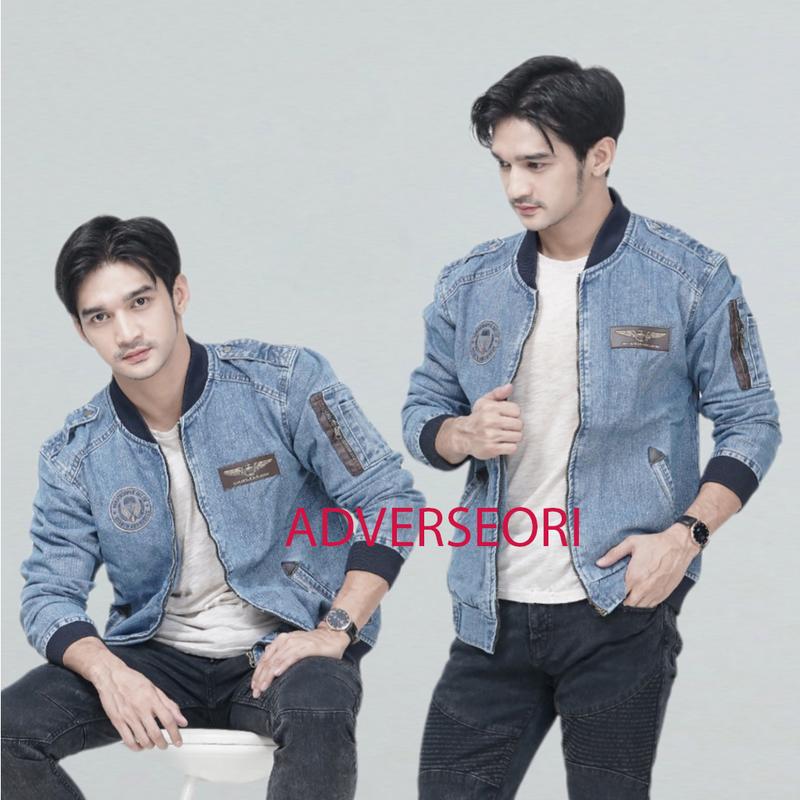 Product Introduction of Jaket Bomber Model Resleting Simple & Elegan  Tersedia Warna Biru Muda & Biru tua Jeans Denim Nyaman Panjang Keren Top Pria Wanita 2