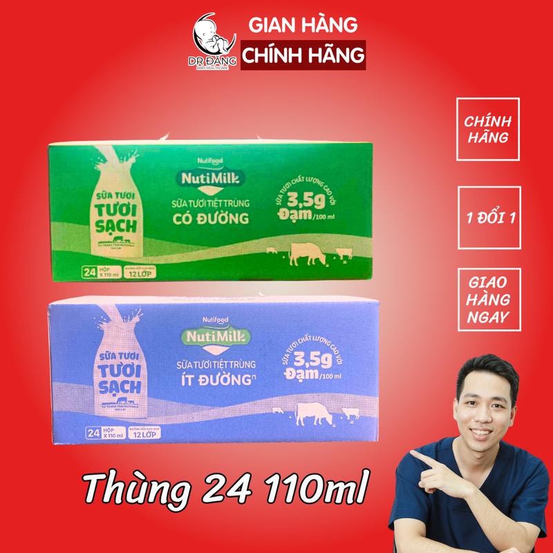 [Chính hãng-Thùng 24 hộp] Sữa tươi NUTIMILK -sữa tươi sạch cung cấp đầy đủ dưỡng chất-hộp110ml- Có đường và ít đường
