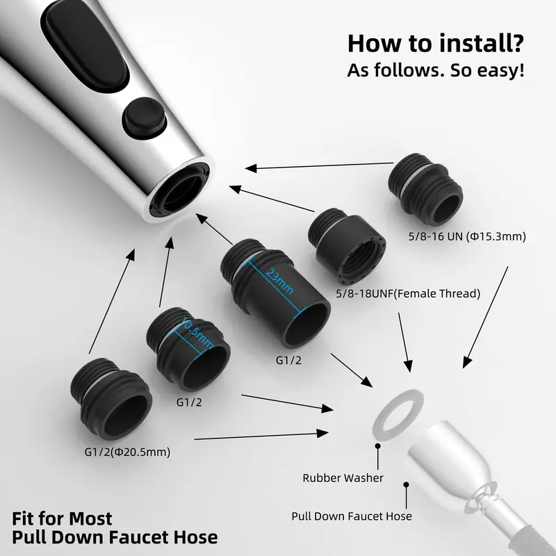Pull Down Kitchen Faucet Head Replacement, 1 Count 3-Function Kitchen Faucet Head Sink Spray Nozzle with 9 Adapters, Kitchen Fixtures Compatible with Moen, American Standard, Delta, Kohler Faucets 3