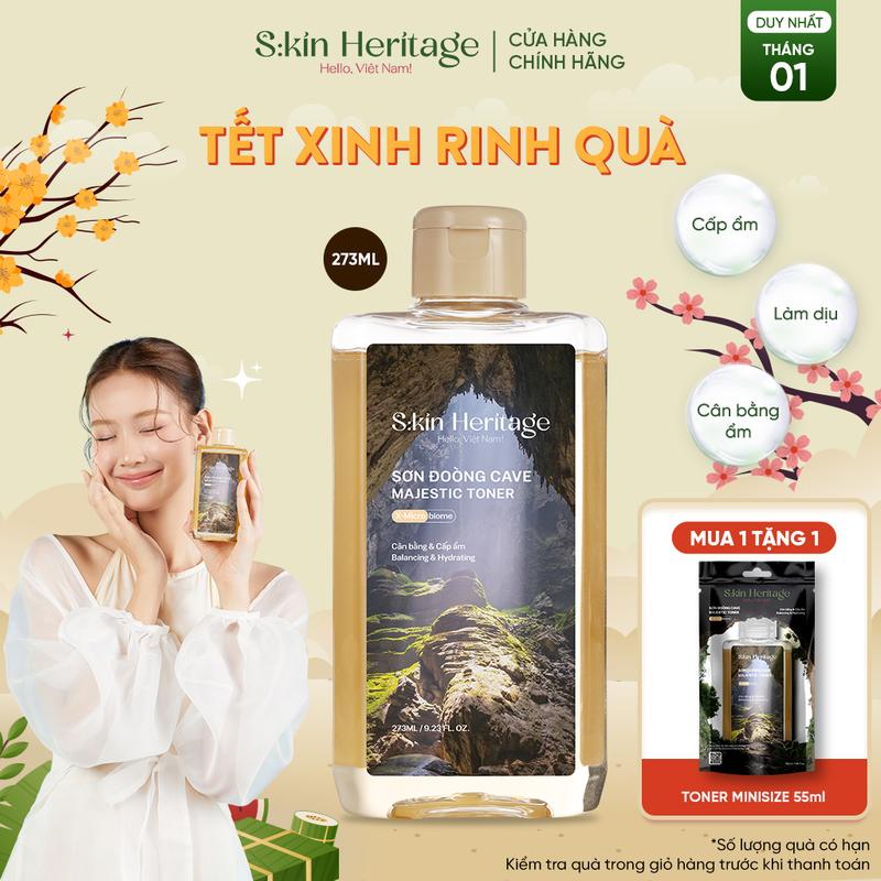 Toner Sơn Đoòng Dưỡng Ẩm Da, Làm Dịu Và Cân Bằng Độ Ẩm Cho Da Dầu Mụn SKIN HERITAGE Sử Dụng Phức Hợp X-Microbiome 55ml & 273ml [ Tặng 1 Toner Sơn Đoòng 55ml ]