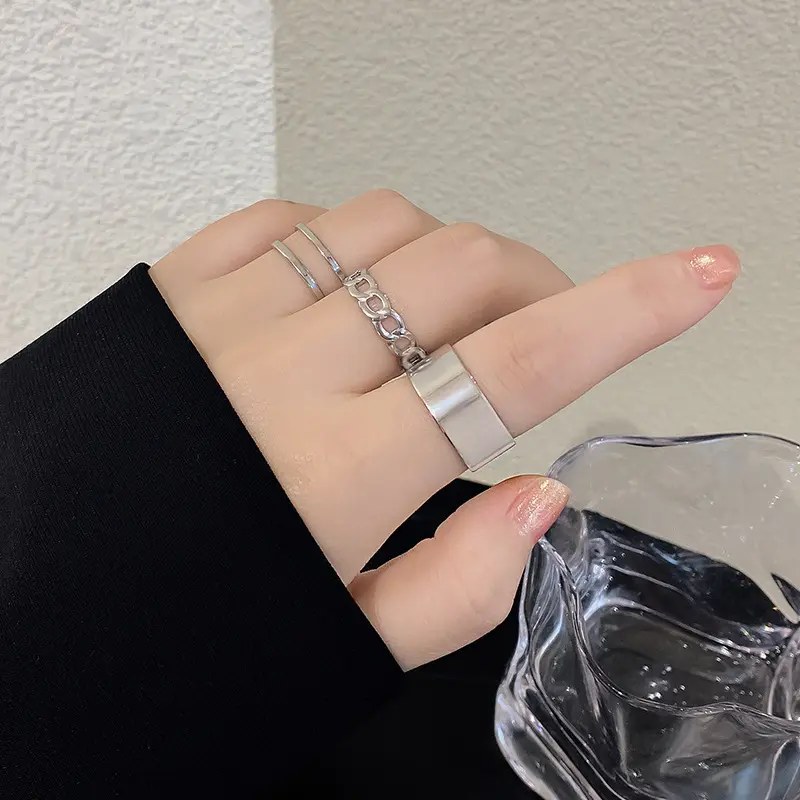 COMBO Bộ 3 Nhẫn UNISEX Nam Nữ Kiểu Hở Có Thể Điều Chỉnh Kích Cỡ Cá Tính Thời Trang Màu Bạc Basic Phụ Kiện Trang Sức Độc Đáo NA-15 4