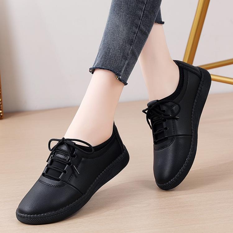 Product Introduction of Luxury genuine leather shoes for women lace up outdoor leather flats anti-slip rubber office shoes 26