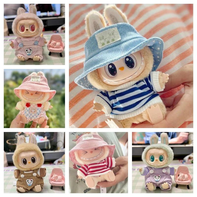 TK Mini Plush Doll'S Clothes Outfit Accessories For Labubu V1 V2 Idol Dolls Striped shirt Pocket overalls Clothing 0