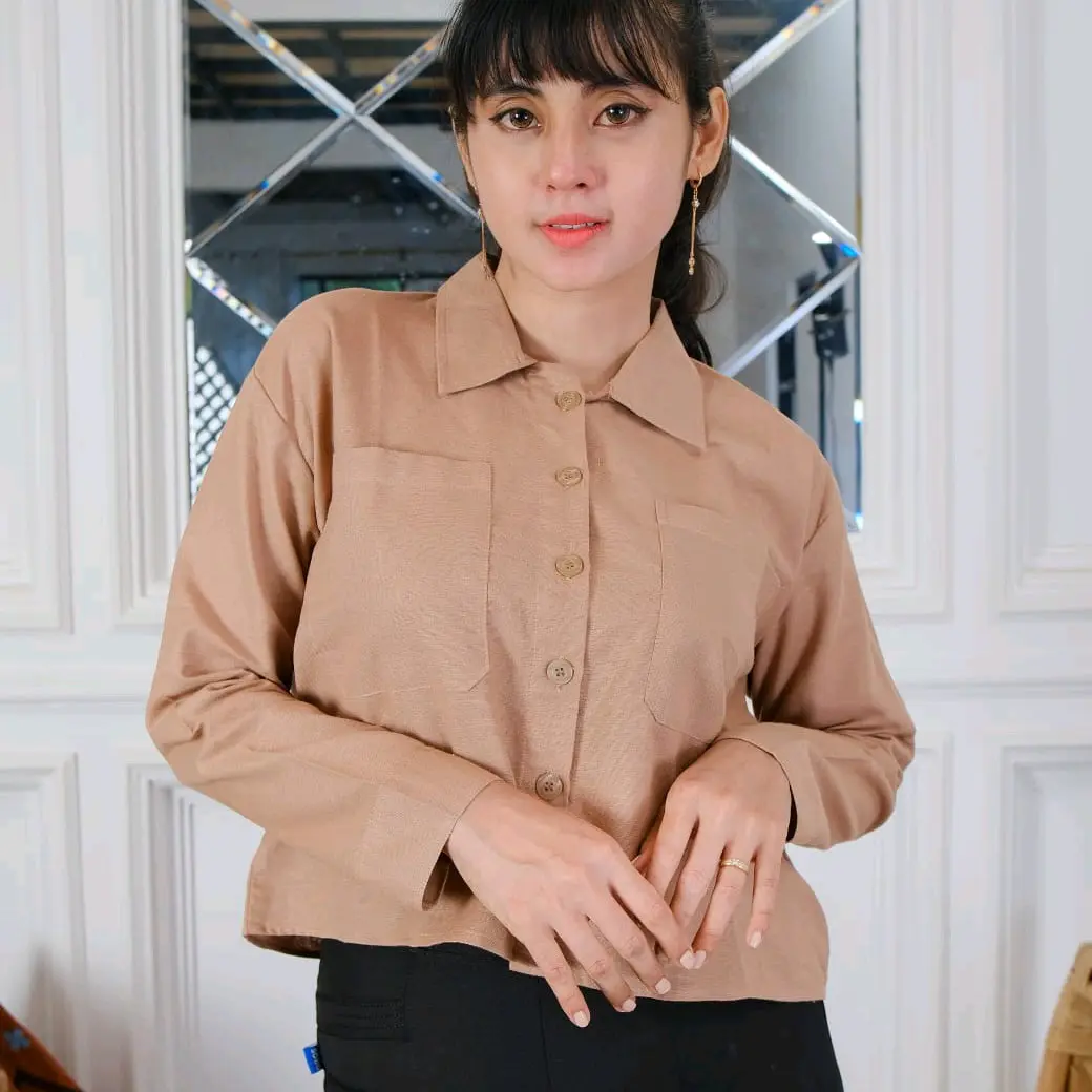 KEMEJA CROP TOP BAHAN KATUN LINEN