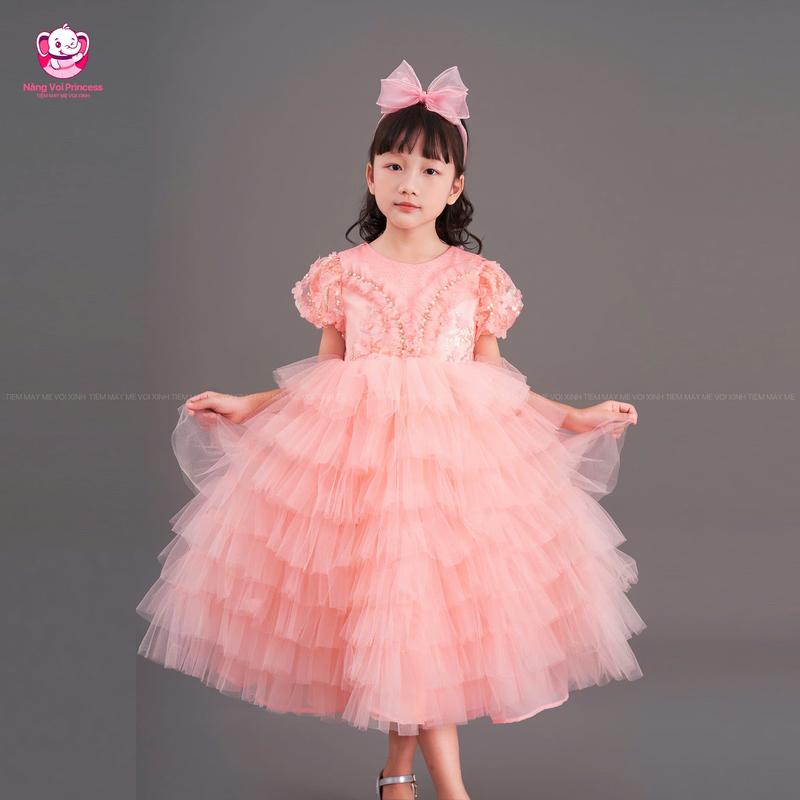   TIỆM MAY MẸ VOI XINH - TẶNG PHỤ KIỆN  Váy công chúa thiết kế xếp tầng kim sa dáng dài cho bé gái dự tiệc màu trắng màu tím màu hồng cho bé gái từ 10-38kg 