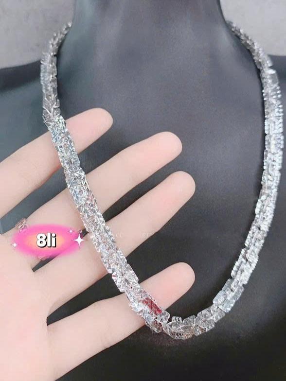 Dây chuyền xoắn vuông trắng chất Titan không gỉ bền màu bản 8ly sáng đẹp mẫu hot
