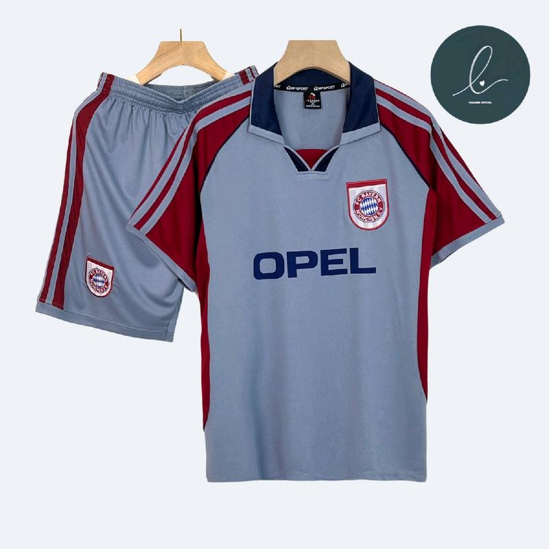 Bộ quần áo bóng đá, đồ đá banh POLO RETRO BAZE XÁM 1998/1999 logo THÊU thun lạnh cao cấp loại I Top Sport